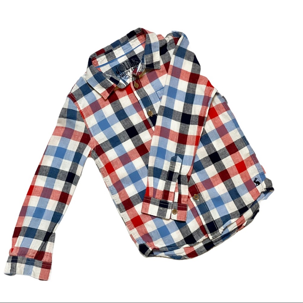 Joules Boys Long Sleeve Oxford Red/White/Blue Sz 5